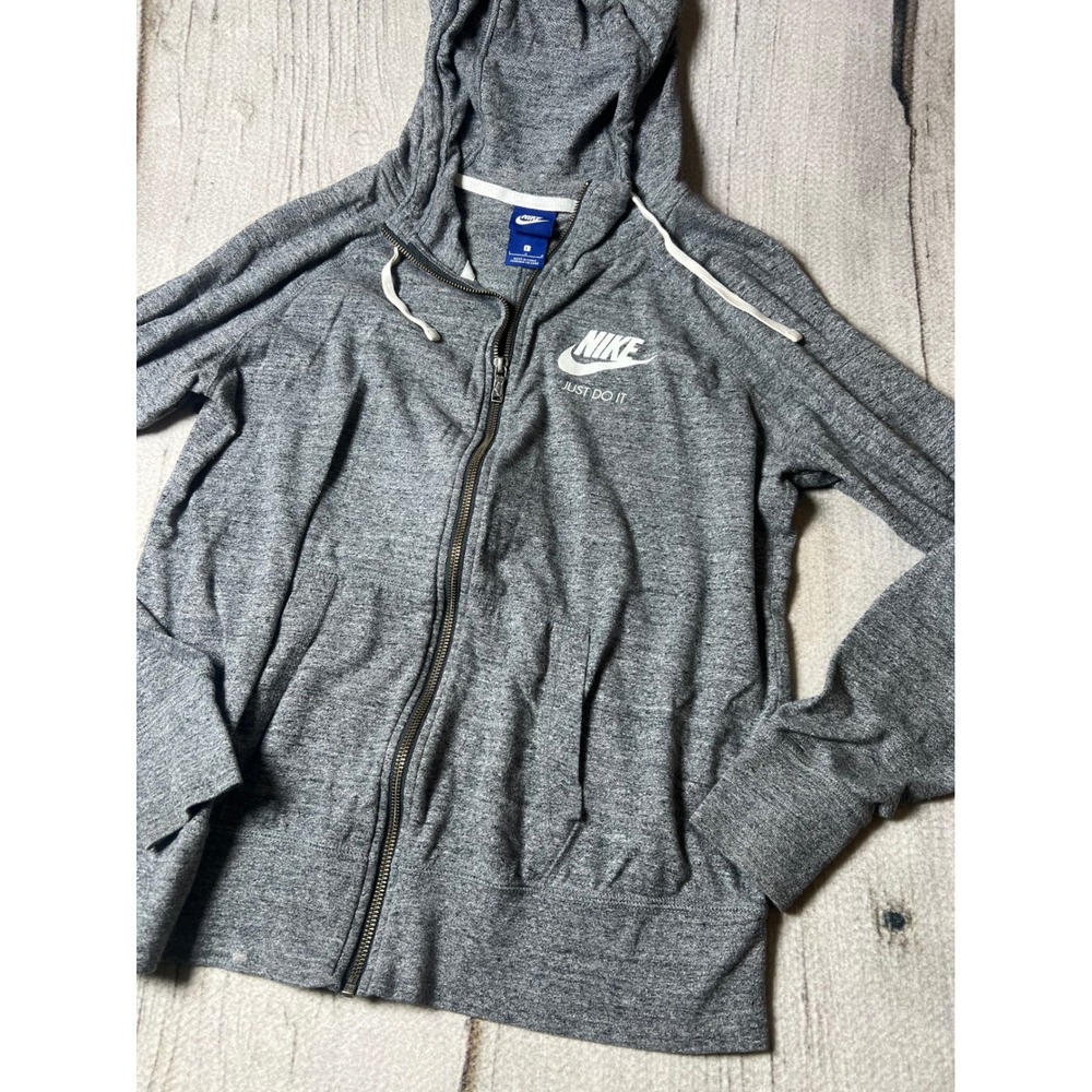 Nike Zip Up Hoodie Womens Large Gray Just Do It Sporty Minimalist Athleisure - Picture 2 of 8